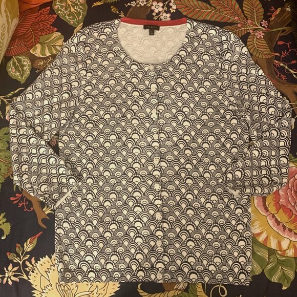 Talbots Nautical Printed 3/4 Sleeve Cardigan - NWOT - Picture 1 of 8